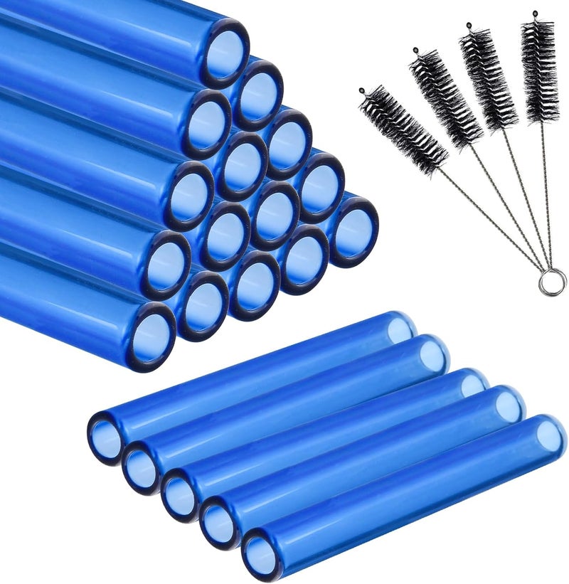 Lainballow 20pcs 4 Inch Blue Borosilicate Glass Blowing Tubes, 12mm OD, 8mm ID, 2mm Thick Wall, with 4 Cleaning Brushes - Image 1